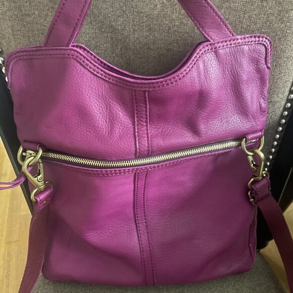 Fossil Fuchsia Purple Leather Folding Tote Purse Large Bag - Picture 3 of 12